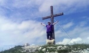 Gamsfeldgruppe mit Hund in den Salzkammergut Bergen